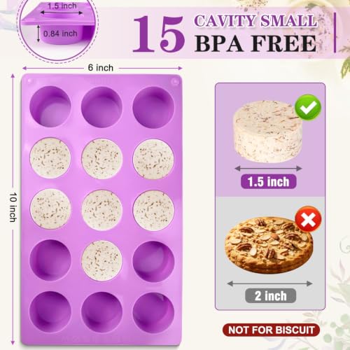 Walfos 3 Pack Small Soap Molds,15 Cavity Mini Round Silicone Molds,1.5inch Cylinder Silicone Soap Molds Perfect for Soap Making.Non-Stick BPA Free and Dishwasher Safe - color: Pink/cylinder