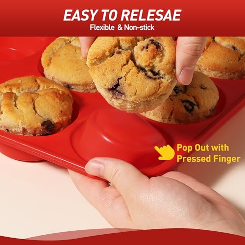 2 Pack 6 Cups Silicone Mini Muffin Pan with Metal Reinforced Frame Silicone Molds Cupcake Cake Baking Pans Cookie Baking Chocoflan Cupcake Mold Cake Molds Kitchen Baking Mom Gift Home Essentials - color: Red, size: 2pc: 6-Cup Jumbo