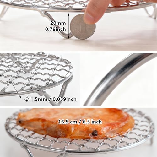 Cooling Rack 6.5 Inch Round Stainless Steel - Multi-Use Wire Rack for Cooking, Baking, Cookie Cooling, Steaming & BBQ - Sturdy 20mm Legs for Even Airflow, Durable Versatile Kitchen Tool for Home Baker - size: 6.5 inch