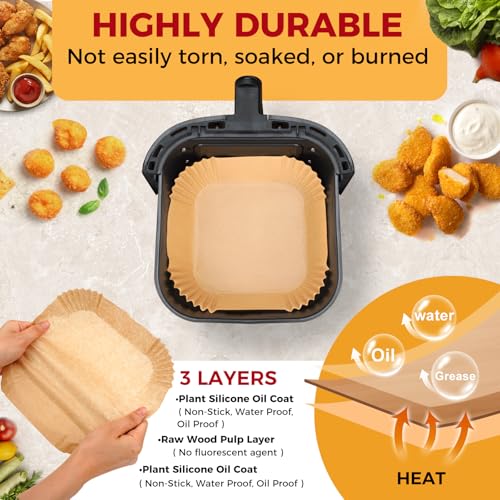 Air Fryer Liners Disposable, 150Pcs Parchment Paper 6.5" Square for 3-5QT - size: 6.5"Square