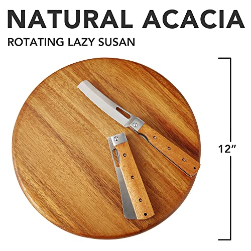 Acacia Wood Lazy Susan Wood Turntable Tray Cabinet Organizer, 12" - color: Acacia, size: 12"