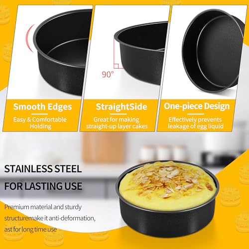 P&P CHEF 6 Inch Cake Pan Set, Round Baking Cake Pans, Black & 2 Pcs - color: Black, size: 6 Inch