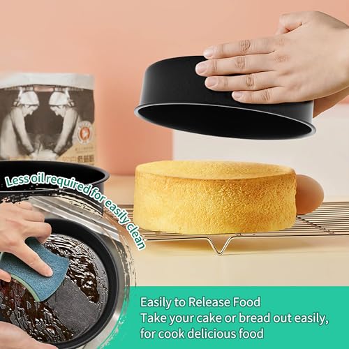 P&P CHEF 8 Inch Cake Pan Set, Round Baking Cake Pans, Black & 2 Pcs - color: Black, size: 8 Inch