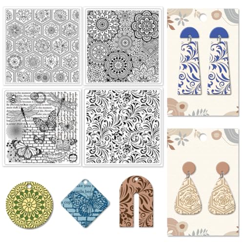 CHGCRAFT 4Pcs 4 Styles Retro Vine Polymer Clay Texture Sheets, 5.5x5.5inch - style: Retro Vine