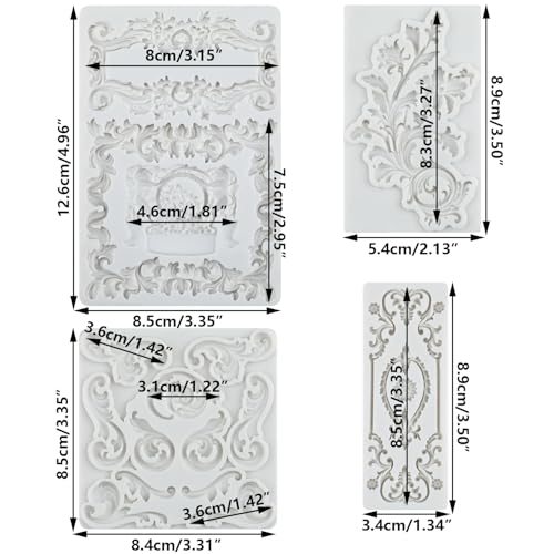 Baroque Fondant Mold Curlicues Scroll Lace Silicone Molds Set of 4 - color: Style I