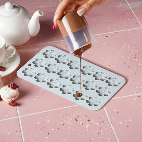 Snowflake Ice Cube Mold Silicone Christmas Ice Cube Tray,Snowflake Shapes Dessert Baking Mold for Chocolate, Candy, Gummy