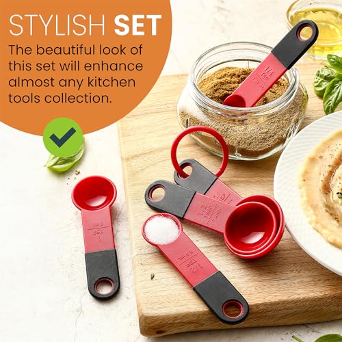 Spring Chef Set of 9 Plastic Magnetic Red Measuring Cups and Spoons - color: Red