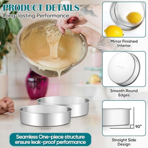 TeamFar 7 Inch Cake Pan Set of 2, Stainless Steel Round Cake Baking Pan - size: 7 Inch