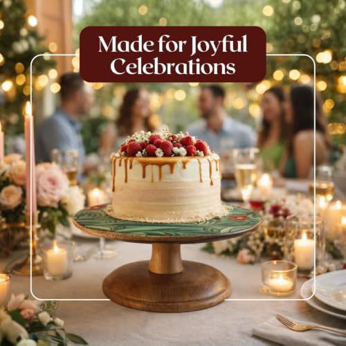 nestroots Cake Stand, Wood with Steel Base, Round Cupcake Stand (Mango Wood (10" x 4.5"))