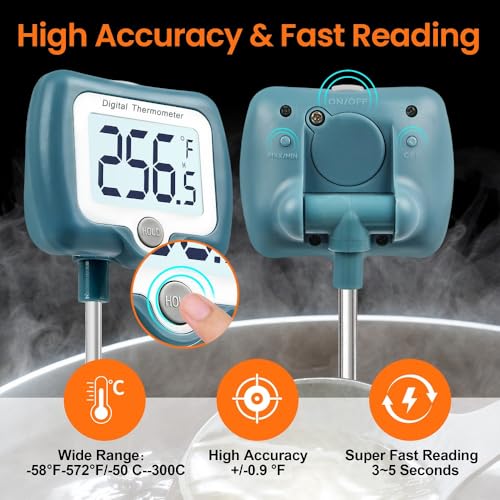 Candy Thermometer with Pot Clip with Backlit dispaly, - color: Blue