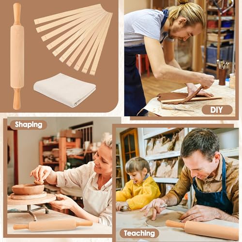 12P Pottery Tools-Slab Roller for Clay Pottery Ceramic Rolling Pin Guides