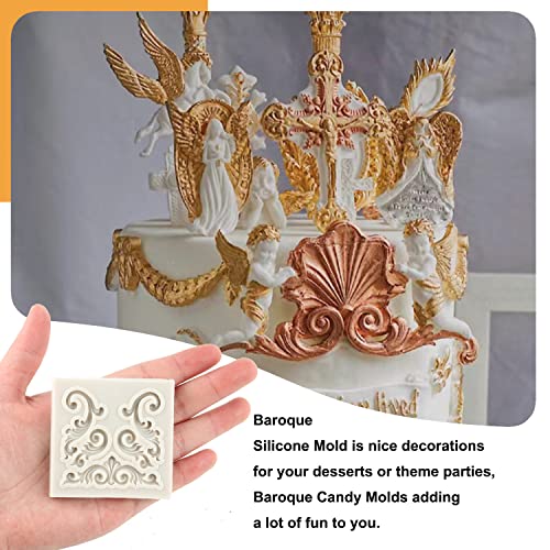 Sijiangmold Baroque Silicone Mold Scroll Relief Lace Fondant Mold Set of 5 - color: Style C