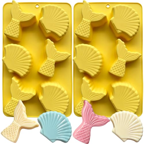 Large Mermaid Tail Silicone Molds for Baking, 2-Pack Seashell Chocolate Candy Molds Shell Shape Mold for Soap, Ice Cube Desserts and Scented Candle,Cake Decor DIY Crafts