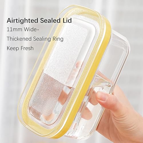 UNIVIVO 280g Butter Slicer Cutter and Airtight Container for Fridge, 2-in-1 PC Butter Dish with Stainless Steel Wires for Easy Portion Control, Slices After 15-20 Mins Softening, Clear Butter Keeper - size: Medium-Yellow