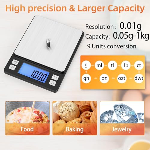 BOMATA 0.01g Small Digital Gram Scale, Upgraded 1kg Jewelry Scale - size: 0.01g/1kg Black (Rechargeable)