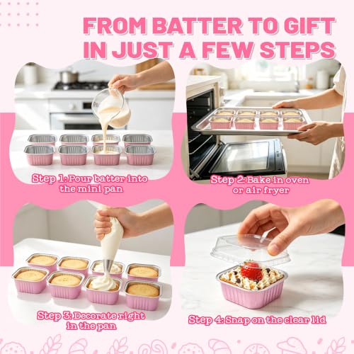 5 oz Pink Square Mini Cake Pans with Lids, 50 Pack for Bake Sales - color: Pink, size: 5 oz