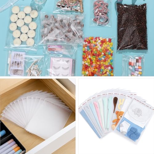 8" x 10" Resealable Cellophane Bags 300 pcs Self Sealing Clear Bags for Packaging Self-adhesive Cello Bags for Jewelry, Cards, Photos, Envelopes, Gifts, Bakery, Candies and Cookies, 300 ct in Bulk