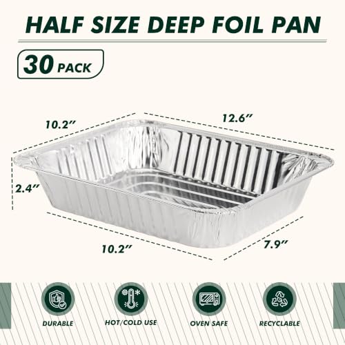 9x13 Aluminum Foil Pans 30 Pack, Disposable Baking Pan for Roasting - size: 30 Pack