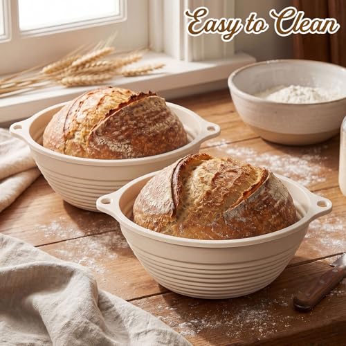 Fanfanwin 4 Pcs 10" Silicone Banneton Bread Proofing Baskets Foldable Beige