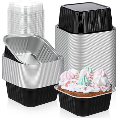 Skylety 100 Pcs 5oz Mini Square Cake Pans with Lids, Black - color: Black