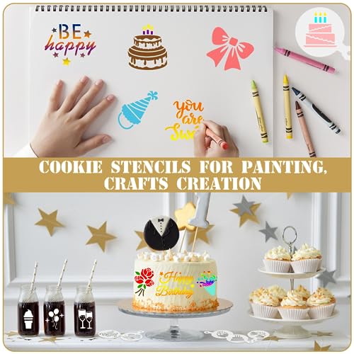 JULBEAR Birthday Cookie Stencils 36 Pcs Reusable Templates for Cake Baking - style: Birthday Style
