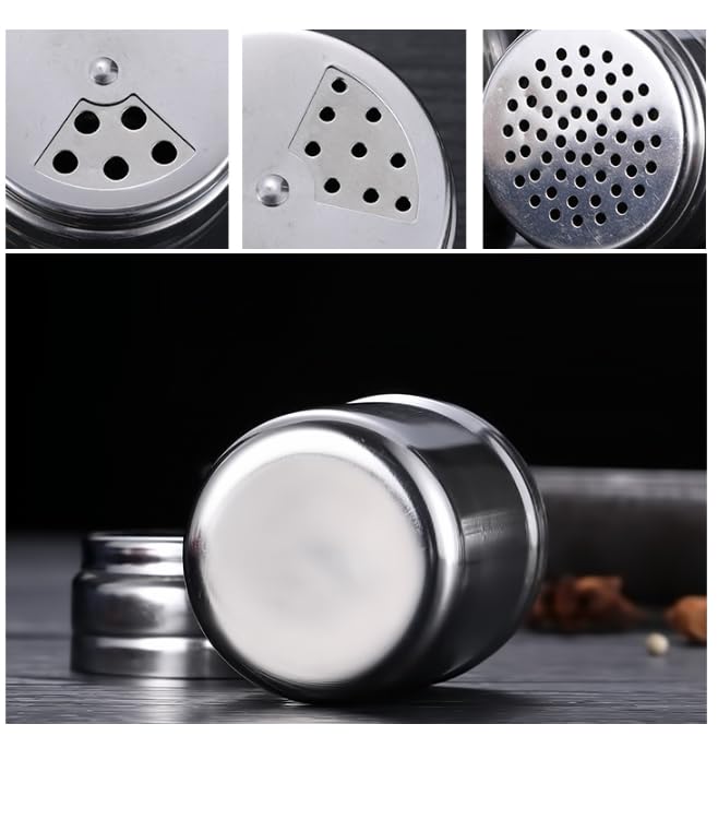 2 PCS Stainless Steel Salt and Pepper Shaker Seasoning Cans with Adjustable Pour Holes for Salt Powder Sugar Cinnamon Pepper Kitchen Dinner Table Cooking Baking Camping Tool