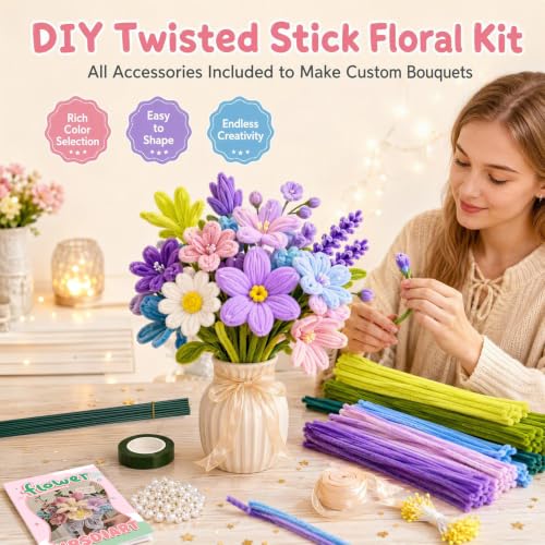 976Pcs Pastel Pipe Cleaners Flower Kit,7 Colors Chenille Stems - color: Spring colour