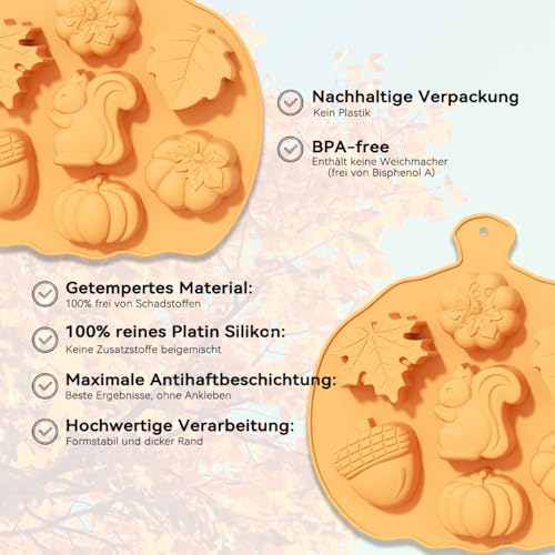 2 Pcs Fall Silicone Molds for Chocolate 3D Halloween Thanksgiving Candy Molds Fall Maple Leaf Pumpkin Squirrel Hazelnut Molds for Baking Making Chocolate Dessert Gummy Jelly Cupcake Topper Decoration - color: Styl 19