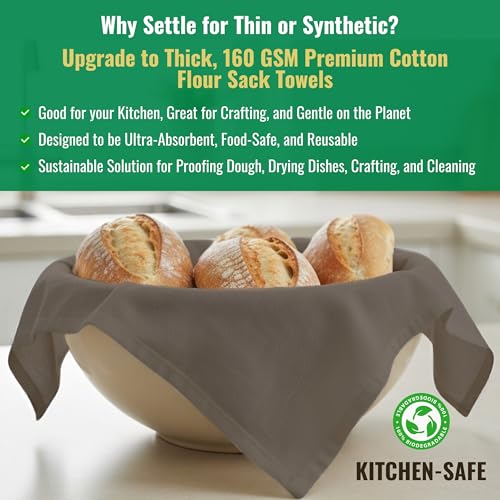 Flour Sack Towels 100% Cotton Dish Towel Reusable Baking Cloth for Bread Dough, Baguettes, Ciabatta, Machine Washable, Kitchen Towels for Cleaning – Set of 6 (28"x28") - Charcoal - color: Charcoal, size: 28"x28" - 6 Pack