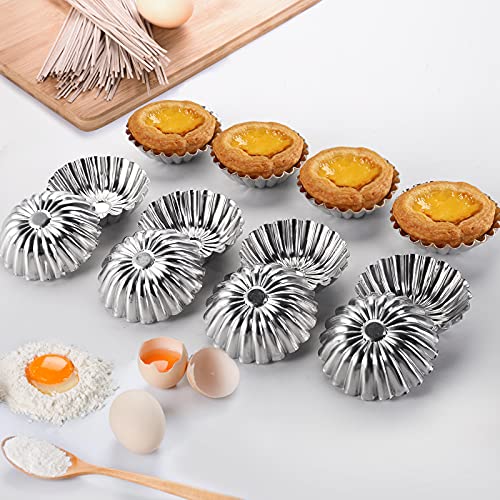Dicunoy 100 PCS Egg Tart Molds for Baking, 3" Mini Tart Pie Pan, Aluminum Brioche Mold, Reusable Ensaymada Molder Filipino, Brioche Tins Mould for Tart Shells, Cupcakes, Mini Cake, Pudding, Muffin