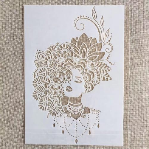 TIAMECH A4 Reusable Mandala Lady Stencil for Painting - style: Jewellery Girl