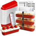 Mini Cake Pans with Lids and Spoons 200 Pack, Mini Loaf Pans with lids 6.8oz, Small Disposable Aluminum Foil Loaf Pans, Rectangular Baking Container for Party, Picnics and Housewarming (Red) - color: Red