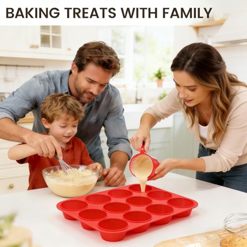 CAKETIME Silicone Muffin Pan, 2 Packs Jumbo 6 Cups and Regular 12 Cups for Baking Muffins, Cupcakes, Egg Bites, Frittatas - size: 12-Cup Regular & 6-Cup Jumbo