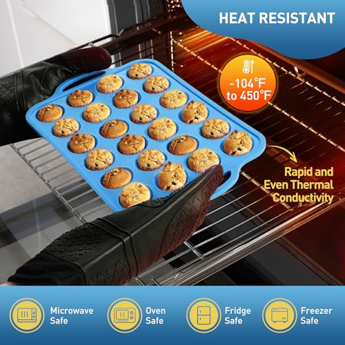 24 Cups Silicone Muffin Pan with Metal Reinforced Frame Cupcake Tray Egg Mold Mama Mommy Mom Ever Christmas Xmas Birthday Law Step Stepmom Stepmother Who Have Everything Good Unique Useful Present - color: Blue, size: 1pc: 24-Cup Mini