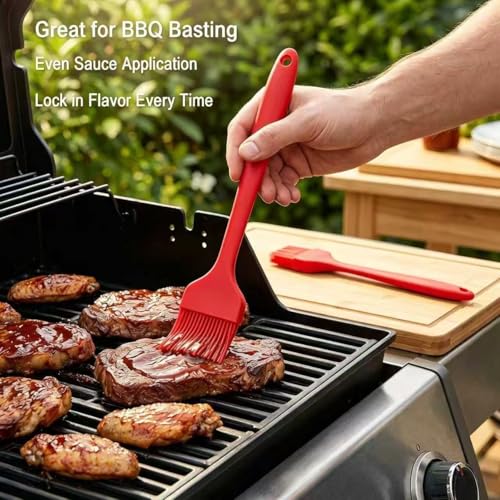 Silicone Basting Brush 2 Pack with Steel Core, Heat Safe BBQ Pastry - color: Red