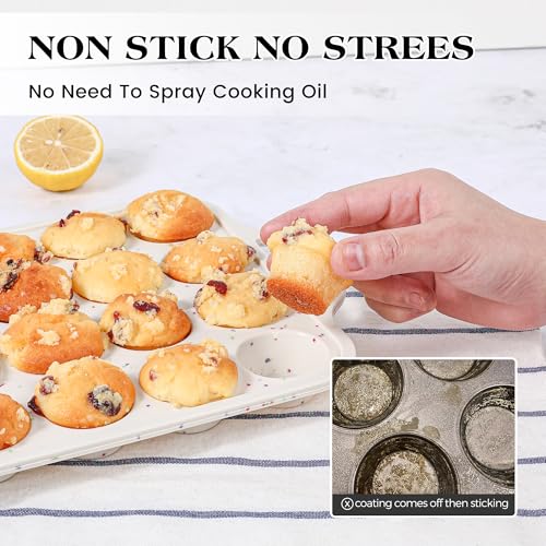6+12+24 Cups silicone muffin pan for baking with Metal Frame, 3 Pcs - color: Cream, size: Mini+Regular+Jumbo
