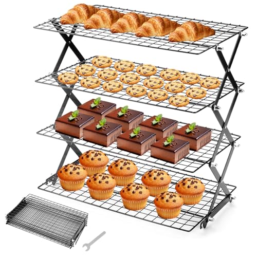 4-Tier Stackable Cooling Rack for Baking, Collapsible Wire Cookie Rack with Adjustable Heights, Non-Stick Roasting & Drying Rack for Cupcakes, Pies and Pastries, Space-Saving Kitchen Essential - size: 4 Tiers