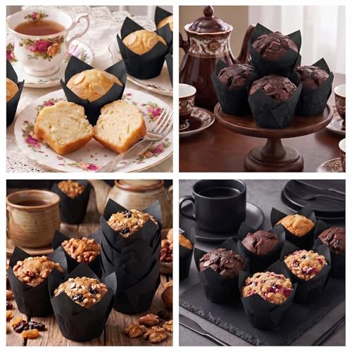 200 Pcs Black Tulip Cupcake Liners for Baking, Standard Size - color: Black