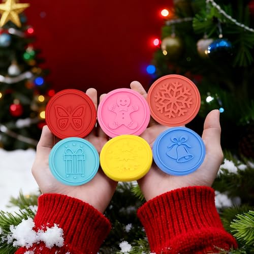 Cookie Stamps Set, Colorful Silicone Cookie Press, 6 PCS Stamps with Ring Cutter and Handle for Daily Baking