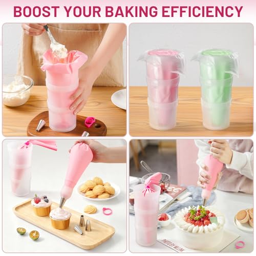 Piping Bag Holder Stand for Filling, Pastry Piping Bag Holder Stand, Clear Cream Icing Bag Holder with 2 Pack 14 Inch Reusable Piping Bags & 10Pcs Pastry Bag Ties
