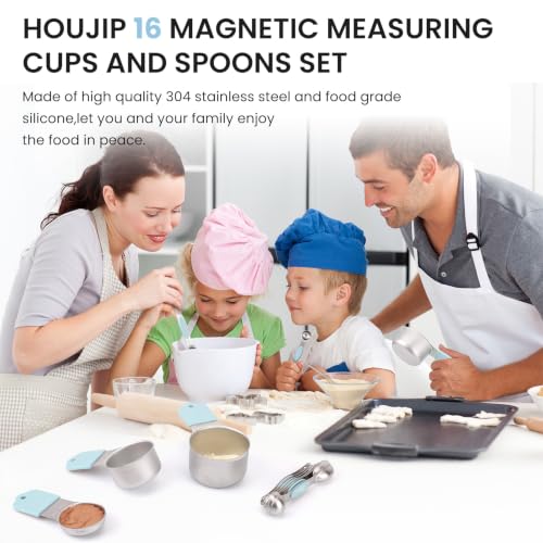 Magnetic Measuring Cups and Spoons Set-Heavy Duty 304 Stainless Steel - color: GLACIER BLUE