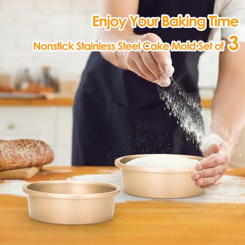 6 Inch Round Cake Pan Set of 3, Nonstick Coating Baking Round Cake Pans with Remvable Bottom for Birthday Layered Cakes,Party, Circle Cake Tins With Wider Grips for Oven Air Fryer, Gold - color: 6-Inch Cake Pan Set of 3 Gold