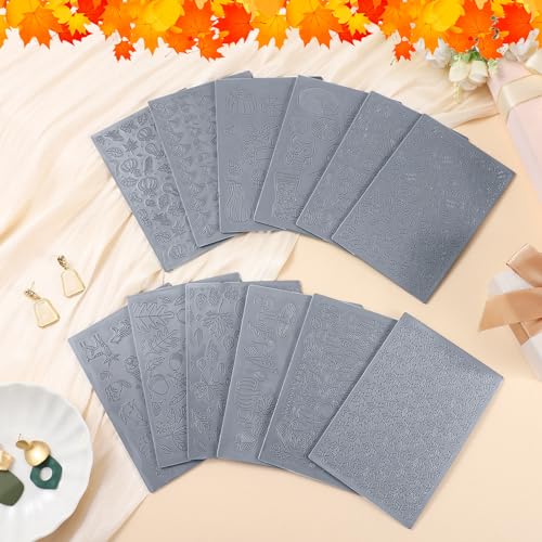 DoubleFill 12 Pcs Polymer Clay Texture Sheets Autumn for Jewelry Making - style: Autumn