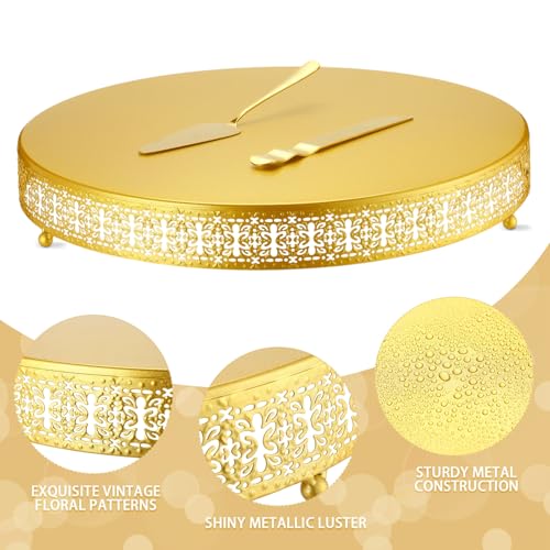 Wenqik Gold Metal Cake Stand 18 Inch with Cutting & Spatula - color: Gold, size: 18 Inch