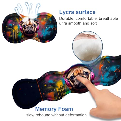 4 in 1 Ergonomic Memory Foam Mouse Pad Wrist Rest Set, Large XXL Gaming Desk Pad + Keyboard Wrist Rest + Mouse Wrist Cushion + Coaster for Home Office Study Gaming, Cute Pug with Headphones - color: Cute Pug With Headphones