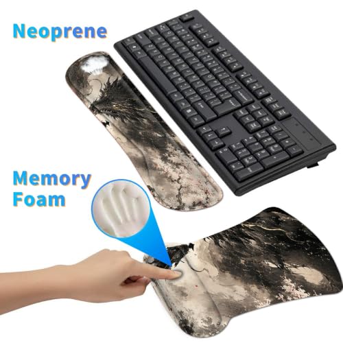3-in-1 Ergonomic Memory Foam Keyboard Wrist Rest Pad Set, Sakura Dragon - color: 00016