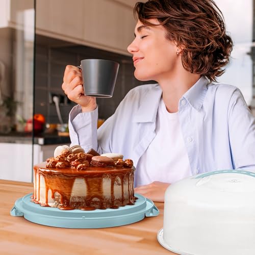 Tribello Extra Large Cake Storage Container, Cake Carrier With Handle Holds Cake 12 X 12 X 5 (Blue) - color: Blue