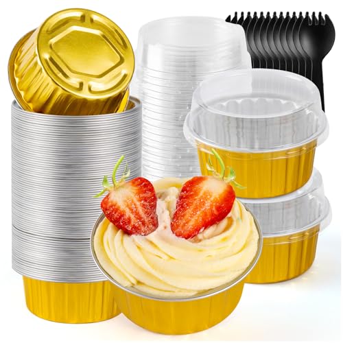60Pcs Mini Aluminum Foil Baking Loaf Pans with Lids and Spoons - style: GoldMiniLoafPans60Pcs