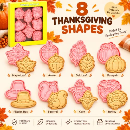 8-Piece Thanksgiving Cookie Cutter and Stamp Set, Plastic