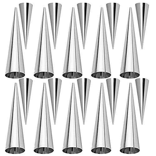 Joyeee 10 Pack Cream Horn Molds - Small & Large, 5 Inch & 3.4 Inch Cream Horn Cones for Breakfast, Tea & Parties - color: #10 10pcs large cone + 10pcs small cone